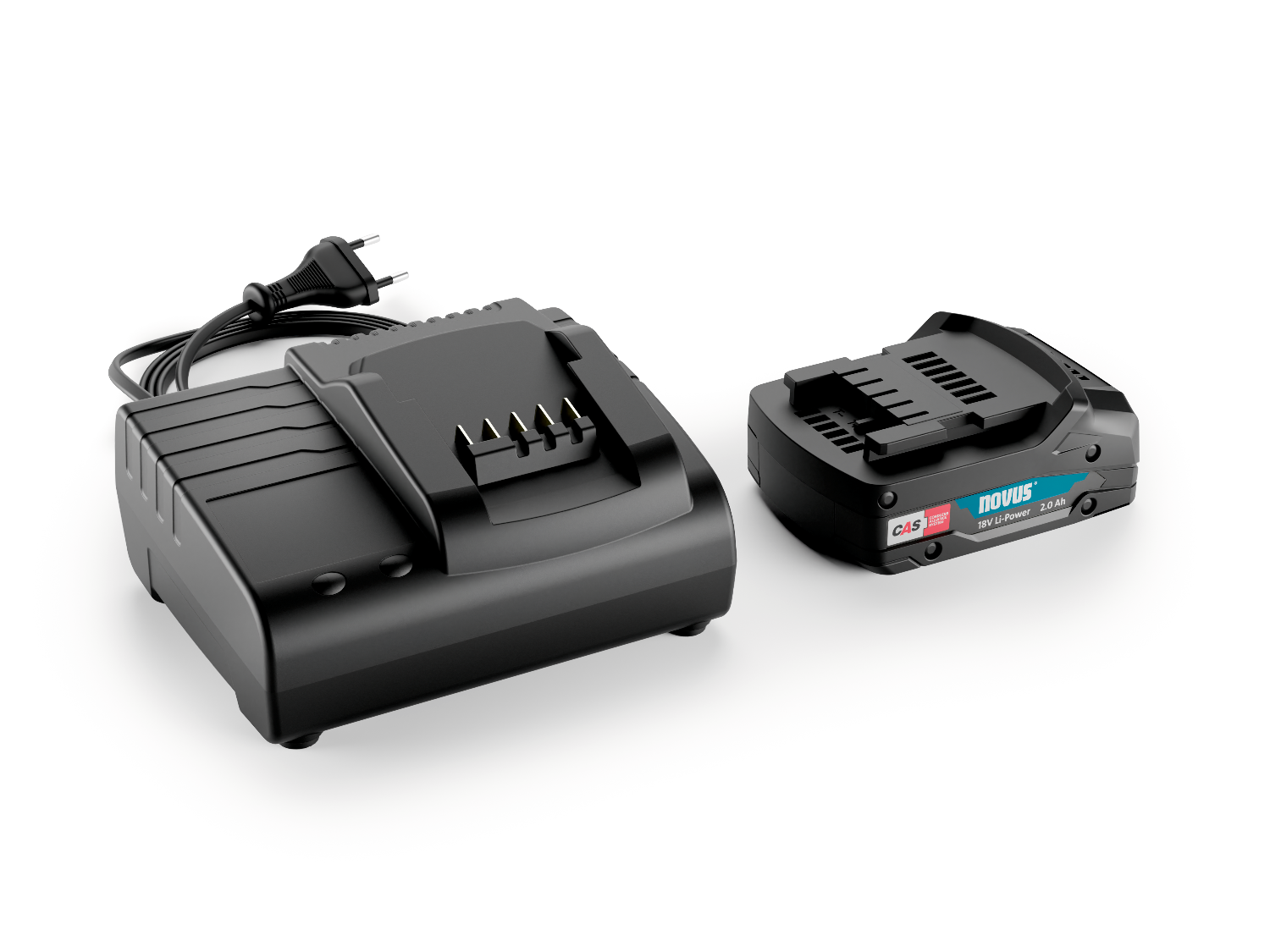 Charger and powerful Cordless Alliance System 18V Li-ion battery, compatible with all professional rechargeable battery products from other CAS partners.